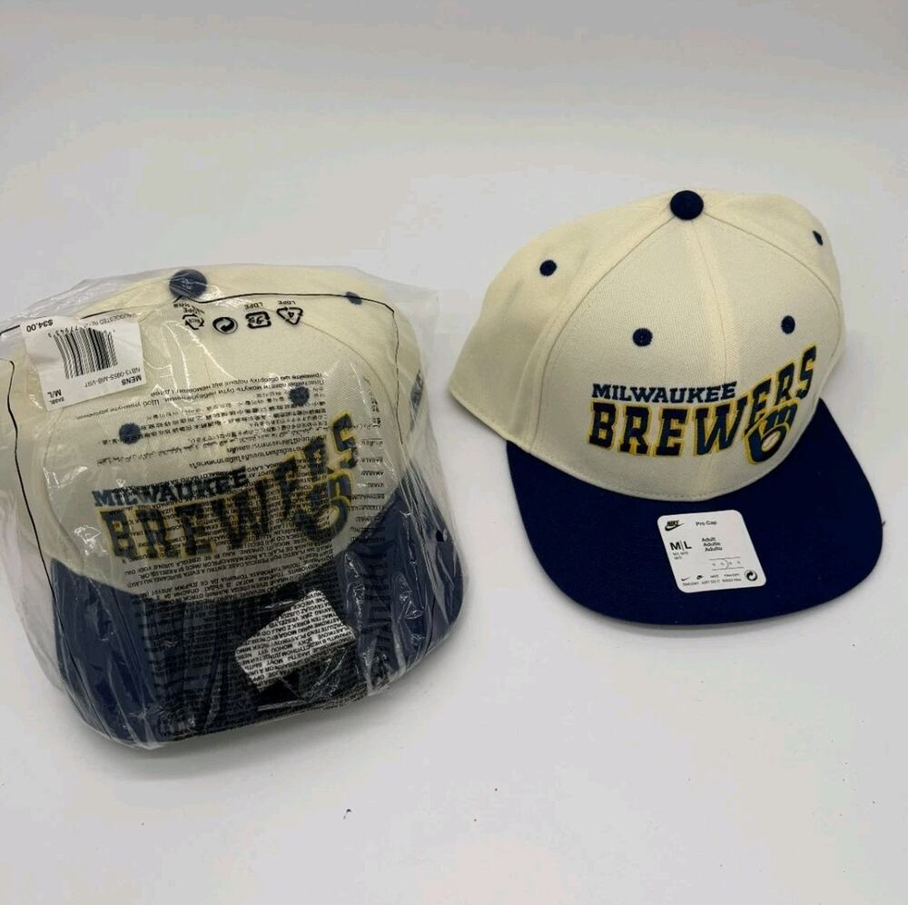 3 PCS Milwaukee Brewers Hat Cap Snap Back Mens OS Blue Cream MLB Baseball Nike